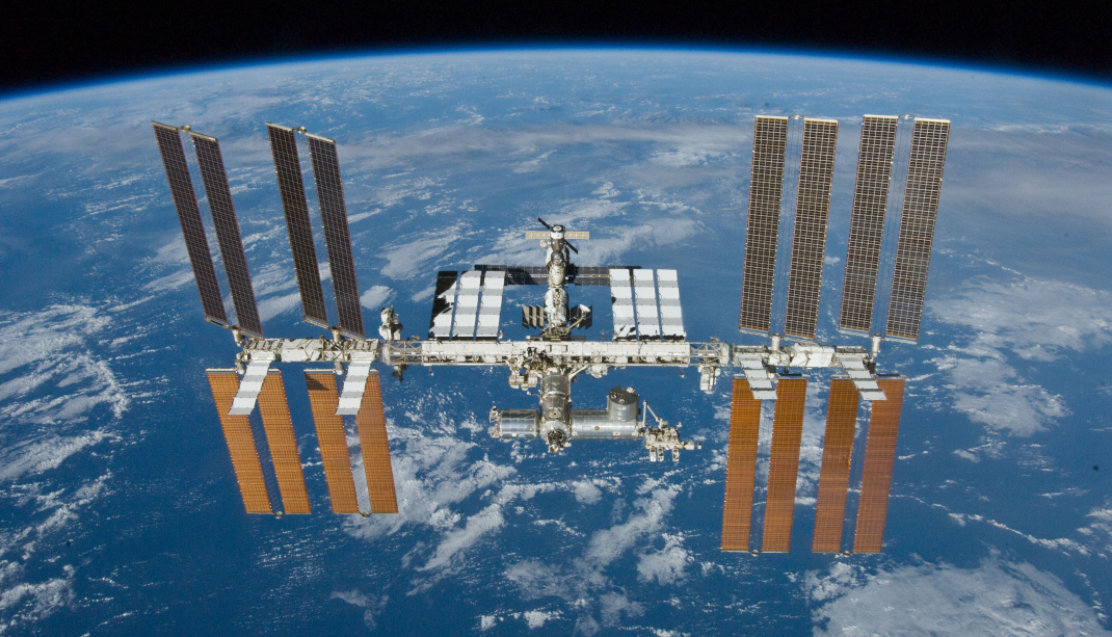 The International Space Station is featured in this image photographed by an STS-132 crew member on space shuttle Atlantis. / Credit: NASA/Wikimedia Commons
